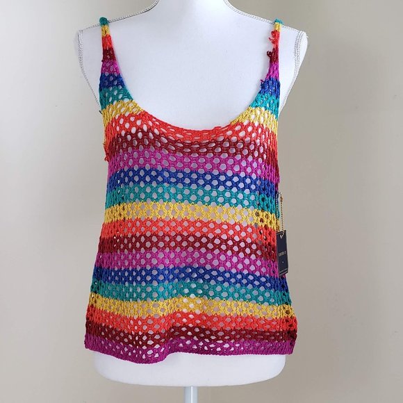 Forever21 Rainbow Print Sweater Tank Top Large - Picture 3 of 13